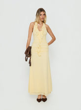Leyda Plunge Frill Maxi Dress Yellow