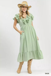 Umgee Textured Ruffle Midi Dress