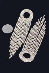 Fine Shine Rhinestone Fringe Earrings - Silver