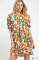 Umgee Jacquard Abstract Print Mini Dress