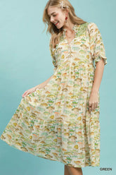 Umgee Print Tiered Midi Dress