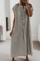 Striped Ruffle Button Front Maxi Dress