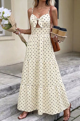 Polka Dot Tie-Front Cutout Maxi Dress