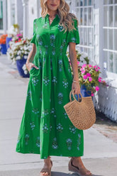 Floral Print Smocked Waist Maxi Dress