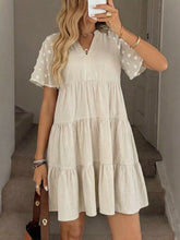 Casual Tiered Mini Dress with Swiss Dot Sleeves