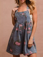 Floral Print Denim Overalls