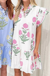 Floral Print Ruffle Trim Casual Mini Dress