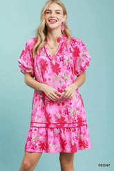 Umgee Floral Ruffle Hem Mini Dress