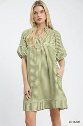 Umgee Striped Puff Sleeve Shift Dress
