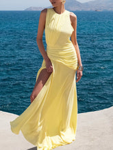 Sleeveless Ruched High-Slit Maxi Dress