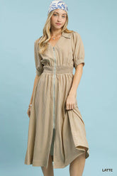 Umgee Striped Midi Dress with Front Zipper
