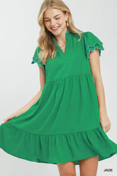 Umgee Scallop Flutter Sleeve Tiered Mini Dress