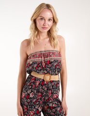 Printed Woven Belted Bandeau Jumpsuit