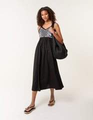 Embroidered Yoke Strappy Dress