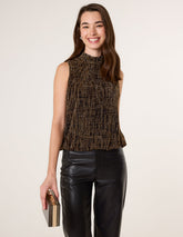 High Neck Metallic Puffball Sleeveless Blouse