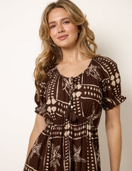 Starfish Print Tie Front Maxi Dress