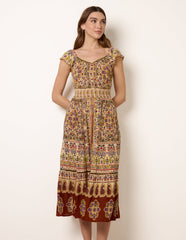 V Neck Embroidery Trim Paisley Maxi Dress