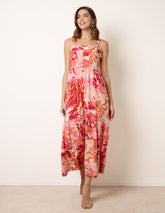 Tropical Print Adjustable Strap Maxi Dress