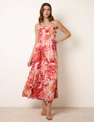 Tropical Print Adjustable Strap Maxi Dress