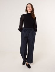 Semi-Sheer Mesh Panel Long Sleeve Jumper