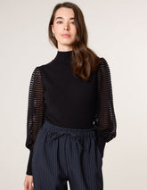 Semi-Sheer Mesh Panel Long Sleeve Jumper