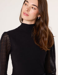 Semi-Sheer Mesh Panel Long Sleeve Jumper