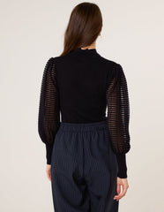 Semi-Sheer Mesh Panel Long Sleeve Jumper