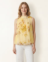 Sleeveless High Neck Puffball Blouse