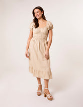Puff Sleeve Shirred Panel Dress