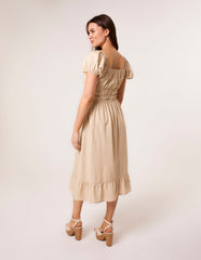 Puff Sleeve Shirred Panel Dress