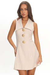 Cary Gold Button Collared Mini Dress Latte