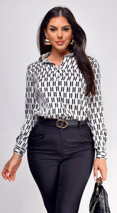 Naia Geo Print Satin Button Down Shirt