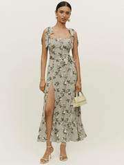 BUDDING BEAUTY SPLIT FLORAL MAXI DRESS - GREY