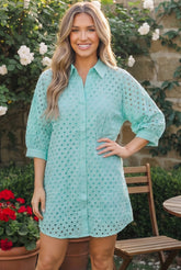 Mint Eyelet Button Front Shirt Dress