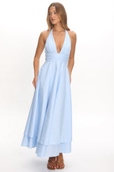 As It Was Halterneck A-Line Maxi Dress Light Blue