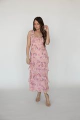 Kaylen Pink Floral Tiered Maxi Dress
