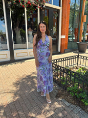Kelsey Purple Floral Halter Maxi Dress