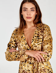 Animal Collared Wrap Dress