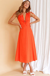 Cape Cod Drawstring Accent Midi Dress Tangerine