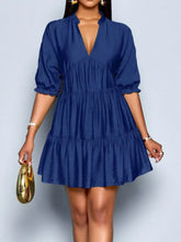 Notched Half Sleeve Tiered Dress