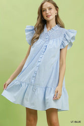 Umgee Stripe Smocked Yoke Ruffle Dress