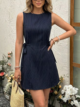 Striped Sleeveless Tie Waist Dress