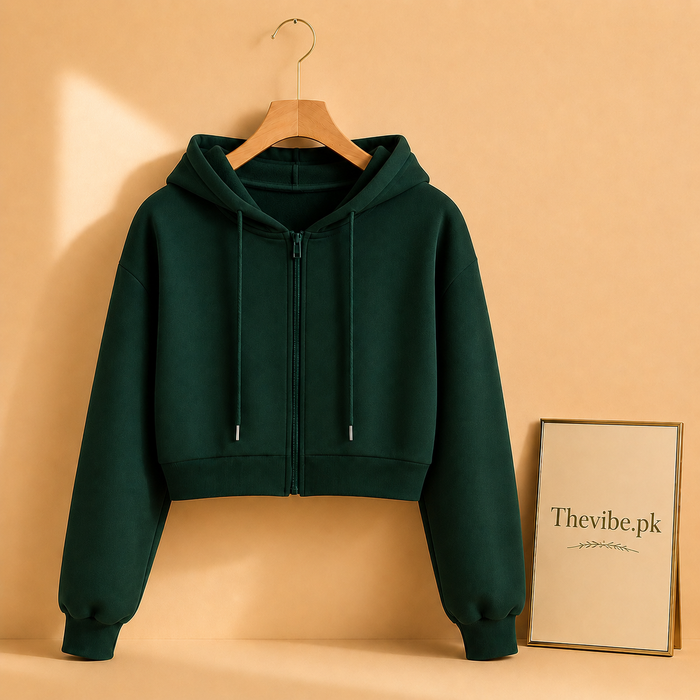 BASIC BOTTLE GREEN CROP ZIPPER HOOD
