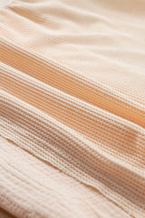 Beige Waffle Crinkle Patchwork Short Batwing Sleeve Shirt