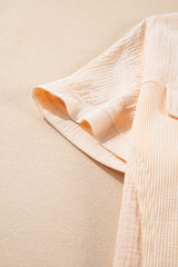 Beige Waffle Crinkle Patchwork Short Batwing Sleeve Shirt