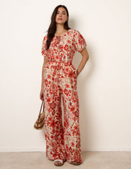 Watercolour Floral Printed Wide Leg Trousers