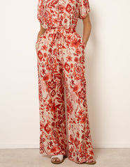Watercolour Floral Printed Wide Leg Trousers