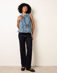 Paisley Rhinestone Detailed Bubble Hem Blouse