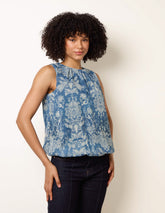Paisley Rhinestone Detailed Bubble Hem Blouse
