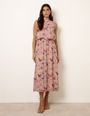 Watercolour Printed Sleeveless Midi Dress